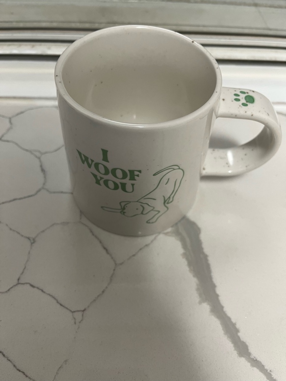 Target White Ceramic "I Woof You" Dog Mug with Green Print